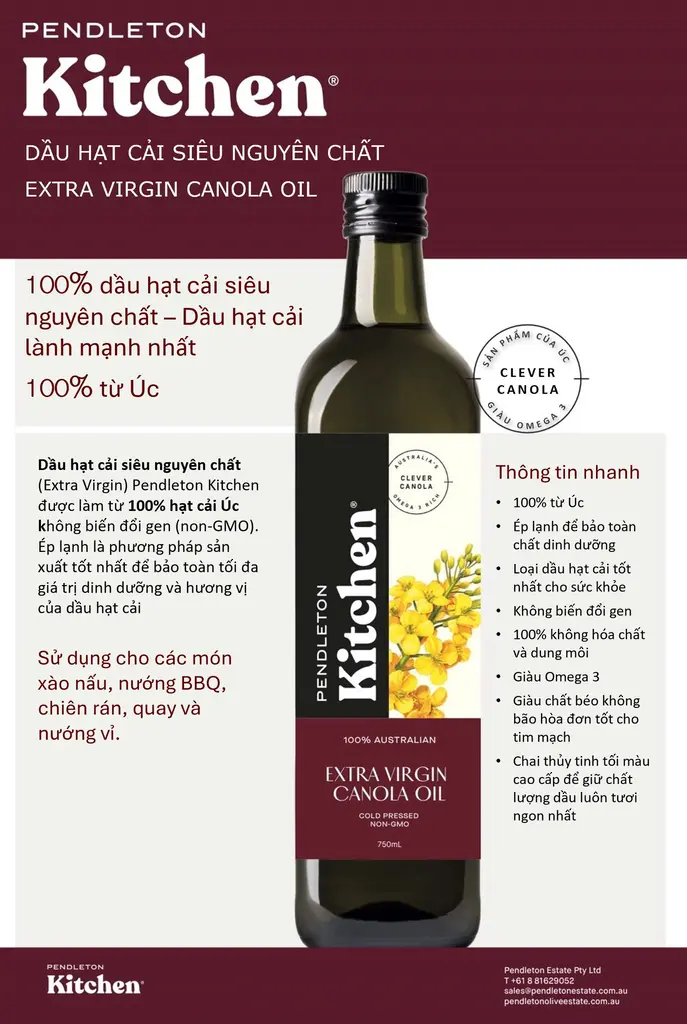 Dầu hạt cải ép lạnh siêu nguyên chất Pendleton Kitchen 750ml Dau hat cai ep lanh sieu nguyen chat Pendleton Kitchen 750ml1